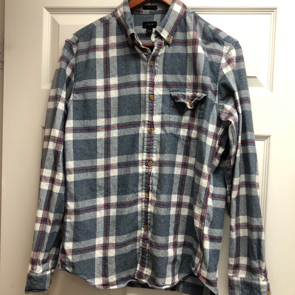 J. Crew Medium Slim Blue, White and Red Plaid Button-Down Shirt